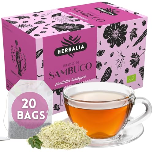 HERBALIA - Holunderblüten-Tee in Teebeuteln, Holunderblüten-Infusionsset mit 20 Teebeuteln ohne Metallklammern, 26 g Holunderblüten für Tees und Kräutertees HERBALIA - Holunderblüten-Tee in Teebeuteln, Holunderblüten-Infusionsset mit 20 Teebeuteln ohne Metallklammern, 26 g Holunderblüten für Tees und Kräutertees von HERBALIA