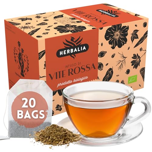 HERBALIA - Rote Weinrebe-Tee in Teebeuteln, Weinreben-Infusionsset mit 20 Teebeuteln ohne Metallklammern, 20 g rote Weinrebe für Tees und Kräutertees HERBALIA - Rote Weinrebe-Tee in Teebeuteln, Weinreben-Infusionsset mit 20 Teebeuteln ohne Metallklammern, 20 g rote Weinrebe für Tees und Kräutertees von HERBALIA