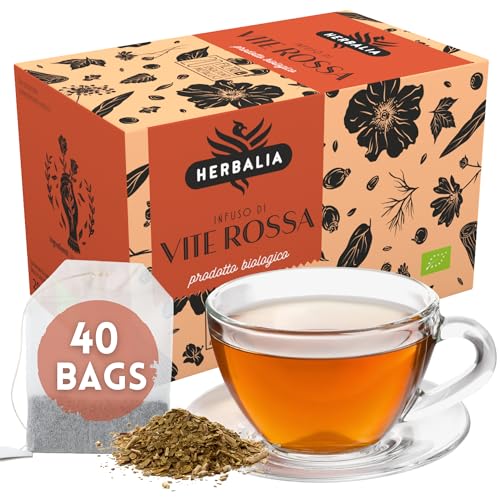 HERBALIA - Rote Weinrebe-Tee in Teebeuteln, Weinreben-Infusionsset mit 40 Teebeuteln ohne Metallklammern, 40 g rote Weinrebe für Tees und Kräutertees HERBALIA - Rote Weinrebe-Tee in Teebeuteln, Weinreben-Infusionsset mit 40 Teebeuteln ohne Metallklammern, 40 g rote Weinrebe für Tees und Kräutertees von HERBALIA