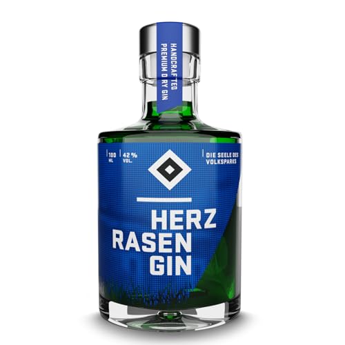 HERZRASEN 0,1L Dry Gin HSV Edition würzig & zitronig frisch - Veganer 42% Vol. Grüner Gin für HSV- und Hamburg Fans - Hochwertig deutscher Gin von HERZRASEN