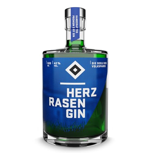 HERZRASEN 0,5L Dry Gin HSV Edition würzig & zitronig frisch - Veganer 42% Vol. Grüner Gin für HSV- und Hamburg Fans - Hochwertig deutscher Gin von HERZRASEN