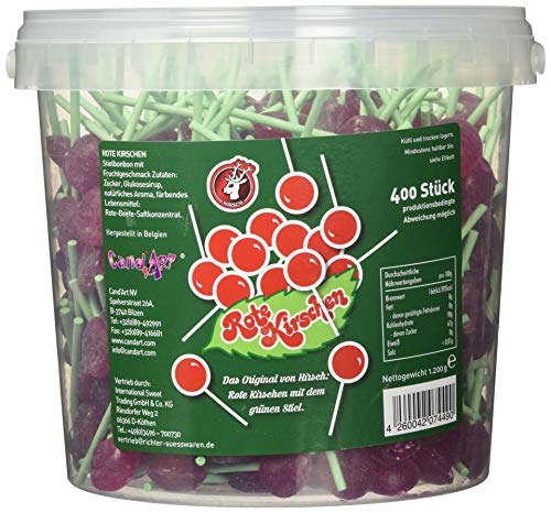 Hirsch Rote Kirschen Lollis 400 Stück im Eimer, 1er Pack (1 x 1.2 kg) von Cool