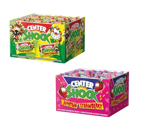 Center Shock Diverse 2er oder 3er Sets aus verschiedenen Sorten Box mit je 100 Kaugummis & 1x HL Kauf GRATIS BLOCK (Jump.Strawberry_JungleMix & 1 HLKauf Block) von HLKauf