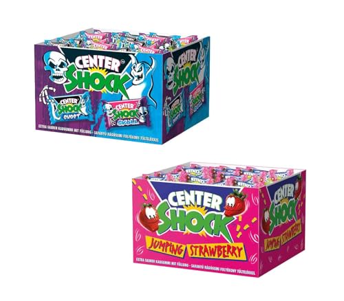Center Shock Diverse 2er oder 3er Sets aus verschiedenen Sorten Box mit je 100 Kaugummis & 1x HL Kauf GRATIS BLOCK (Jump.Strawberry_ScaryMix & 1 HLKauf Block) von HLKauf