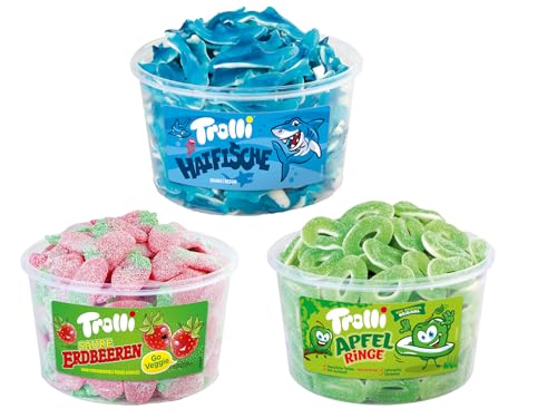 Trolli Dosen Diverse Sets 1er 2er 3er 4er Set Büro Party Mischpaket Grosspackung 1xErdb.1xHaifische1xApfelRinge & 1xHLKauf-Block von HLKauf