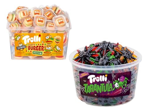 Trolli Dosen Diverse Sets 1er 2er 3er 4er Set Büro Party Mischpaket Grosspackung 1xTarantula1xBurger & 1xHLKauf-Block von HLKauf