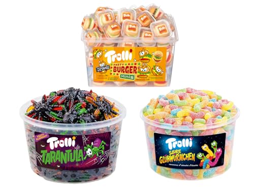 Trolli Dosen Diverse Sets 1er 2er 3er 4er Set Büro Party Mischpaket Grosspackung 1xTarantula1xBurger1xGlühwürmch & 1xHLKauf-Block von HLKauf