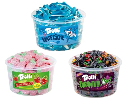 Trolli Dosen Diverse Sets 1er 2er 3er 4er Set Büro Party Mischpaket Grosspackung 1xTarantula1xErdb1xHaifische & 1xHLKauf-Block von HLKauf