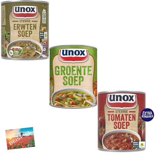 Set 3x Unox Holländische Suppen 800ml I Suppe aus den Niederlanden I Probierset mit Erbsen-, Gemüse- und Tomatensuppe I Holland-Box by Vriens von HOLLAND-BOX BY VRIENS