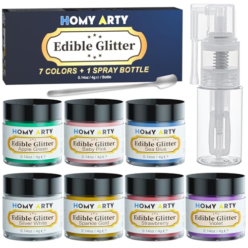 Essbares Glitzer Set, 7 Farben geschmacklos essbare Glitzerpulver, Glitzer Essbar für Torte/Glitzer Essbar Getränke für Ostern, Weihnachten, Oktoberfest Party, Champagner, Cocktails. 4g/Dose Essbares Glitzer Set, 7 Farben geschmacklos essbare Glitzerpulver, Glitzer Essbar für Torte/Glitzer Essbar Getränke für Ostern, Weihnachten, Oktoberfest Party, Champagner, Cocktails. 4g/Dose von HOMY ARTY