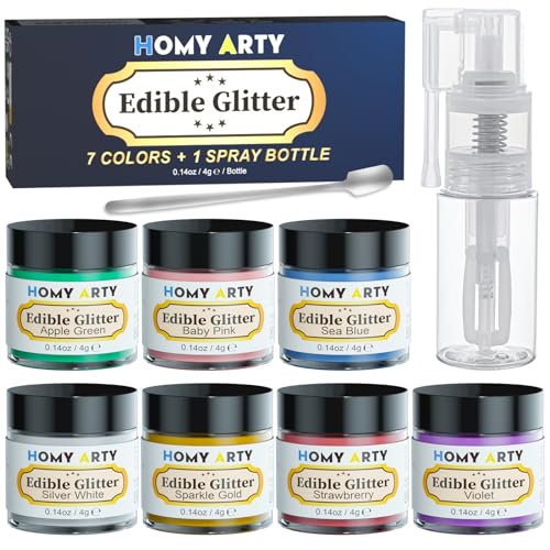 Essbares Glitzer Set, 7 Farben geschmacklos essbare Glitzerpulver, Glitzer Essbar für Torte/Glitzer Essbar Getränke für Ostern, Weihnachten, Oktoberfest Party, Champagner, Cocktails. 4g/Dose von HOMY ARTY