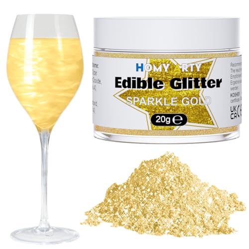HOMY ARTY Essbares Glitzer, geschmacklos essbare Glitzerpulver, Glitzer Essbar für Torte, Glitzer Essbar Getränke für Ostern, Weihnachten, Oktoberfest Party, Cocktails, 20g/Dose - Gold von HOMY ARTY