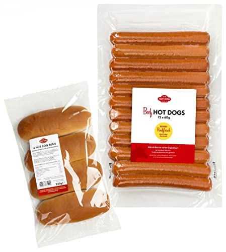HOT DOG WORLD - Hot Dog Würstchen & Brötchen Set (BEEF, 24-teiliges Set) für 12 Hot Dogs von HOT DOG WORLD