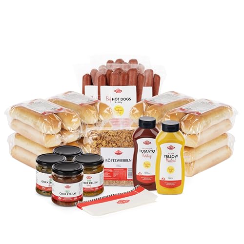 HOT DOG WORLD - Jumbo BEEF Hot Dog Paket "American Style" (107-teiliges Set) für 32 Hot Dogs von HOT DOG WORLD