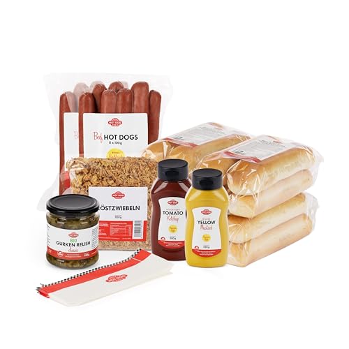 HOT DOG WORLD - Jumbo BEEF Hot Dog Paket "American Style" (55-teiliges Set) für 16 Hot Dogs von HOT DOG WORLD