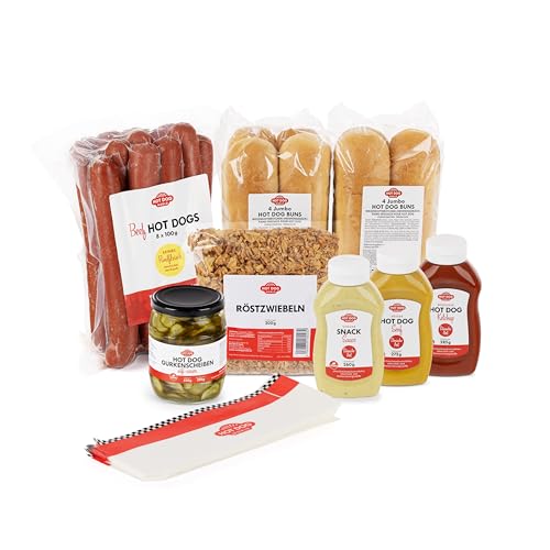 HOT DOG WORLD - Jumbo BEEF Hot Dog Paket "dänische Art" (29-teiliges Set) für 8 Hot Dogs von HOT DOG WORLD