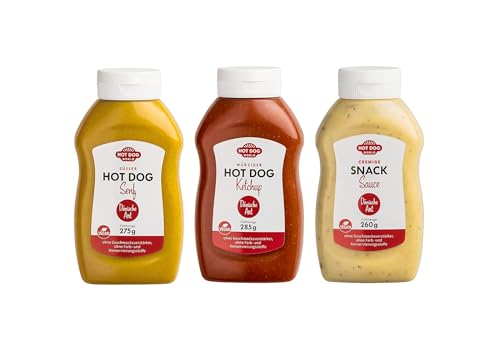 HOT DOG WORLD - Saucen-Set, dänische Art (Ketchup, süßer Senf, Remoulade) 3er Pack, gesamt 750 ml/ 820 g von HOT DOG WORLD