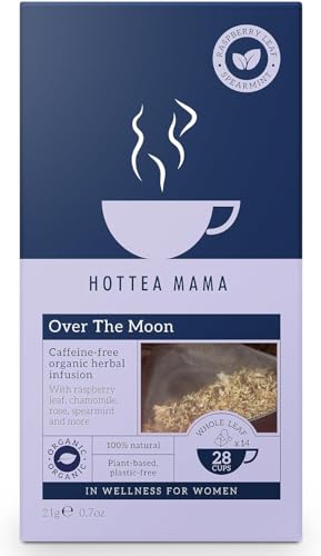HOTTEA MAMA | Over The Moon | Kräutertee zur Unterstützung während der Periode | Lindert Krämpfe, Völlegefühl und sorgt für Schlaf | Koffeinfrei | 14 kompostierbare Pyramidenbeutel mit ganzblättrigem von HOTTEA MAMA