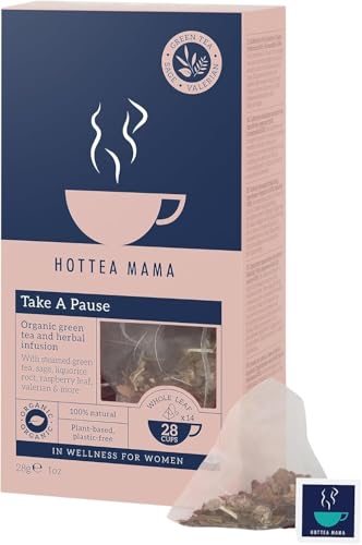 HOTTEA MAMA Take a Pause Menopause Tee 14 x Bio-Teepyramiden pro Packung | Himbeerblatt, Ginseng, grüner Tee, Gingko, Lakritz & Baldrian | Ganzblatt-Übergangstee für Peri & nach den Wechseljahren in von HOTTEA MAMA