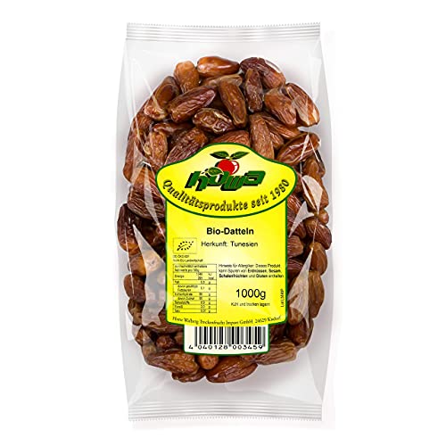 HOWA BIO-DATTELN – getrocknete Datteln – Deglet Nour, Klasse 1 in 100% Bio-Qualität – naturbelassen, ungezuckert, ungeschwefelt, entsteint, 1000g, Ideal zum Kochen, Backen oder gesunder Snack von Howa