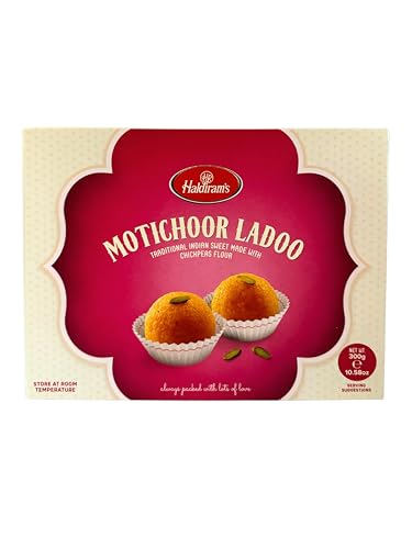 Haldiram's Motichoor Ladoo 300 g beliebte indische Süßigkeiten zu jedem Anlass, reichhaltiger Geschmack, Dessert, süße Geschenke, Festivals, Feiern (Moti Choor Laddo (300g)) von HR Haldiram's