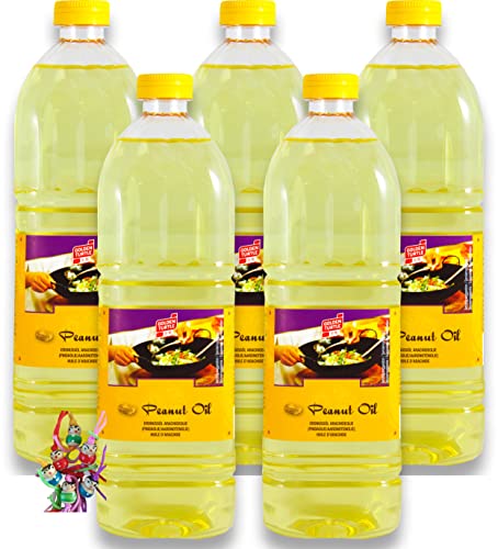 5er Pack 100% Erdnuss-Öl [5x 1000ml] Erdnussöl ~ Peanut Oil ~ Wok Öl + ein kleines Glückspüppchen - Holzpüppchen von HS