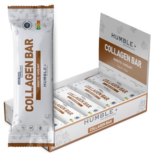 Kollagen- und Proteinriegel – Haselnussgeschmack – Reich an Ballaststoffen, ohne Zuckerzusatz, glutenfrei, frei von Palmöl – 12 Riegel x 46 g von HUMBLE+