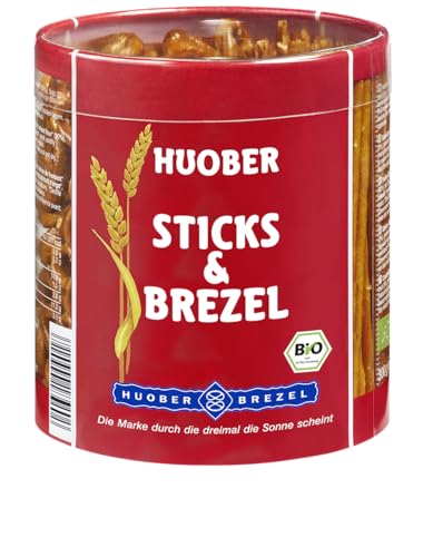 HUOBER Bio Sticks & Brezel, große Dose mit Salzstangen und Brezeln zum Anbieten, 6 Dosen (6 x 300 g) von Huober