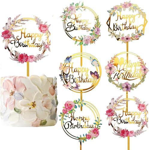 6 Stück Happy Birthday Tortenaufsätze Blume Acryl Geburtstag Cupcake Topper Kuchen Pick für Geburtstagsparty Kuchen Desserts Gebäck Dekorationen, 6 Stile 6 Stück Happy Birthday Tortenaufsätze Blume Acryl Geburtstag Cupcake Topper Kuchen Pick für Geburtstagsparty Kuchen Desserts Gebäck Dekorationen, 6 Stile von HWOLPEMS