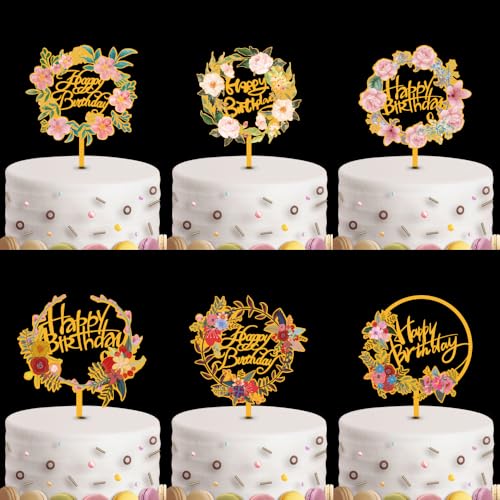6 Stück Happy Birthday Tortenaufsätze Blume Acryl Geburtstag Cupcake Topper Kuchen Pick für Geburtstagsparty Kuchen Desserts Gebäck Dekorationen 6 Stück Happy Birthday Tortenaufsätze Blume Acryl Geburtstag Cupcake Topper Kuchen Pick für Geburtstagsparty Kuchen Desserts Gebäck Dekorationen von HWOLPEMS