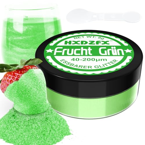 Essbarer Glitzer für Getränke - Lebensmittelfarbe Pulver, Schimmerndes Glitzerpulver, Lebensmittel Glitzerpuder für Schokolade, Kuchen, Fondant, Drinks - 8g (Frucht Grün) von HXDZFX