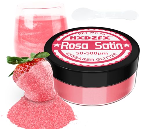 Essbarer Glitzer für Getränke - Lebensmittelfarbe Pulver, Schimmerndes Glitzerpulver, Lebensmittel Glitzerpuder für Schokolade, Kuchen, Fondant, Drinks - 8g (Fuchsia) von HXDZFX