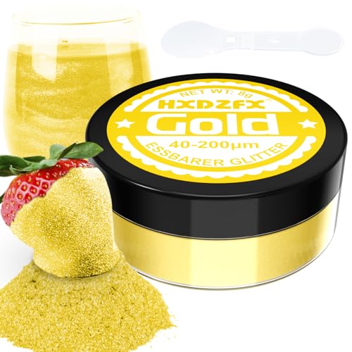 Essbarer Glitzer für Getränke - Lebensmittelfarbe Pulver, Schimmerndes Glitzerpulver, Lebensmittel Glitzerpuder für Schokolade, Kuchen, Fondant, Drinks - 8g (Gold) von HXDZFX