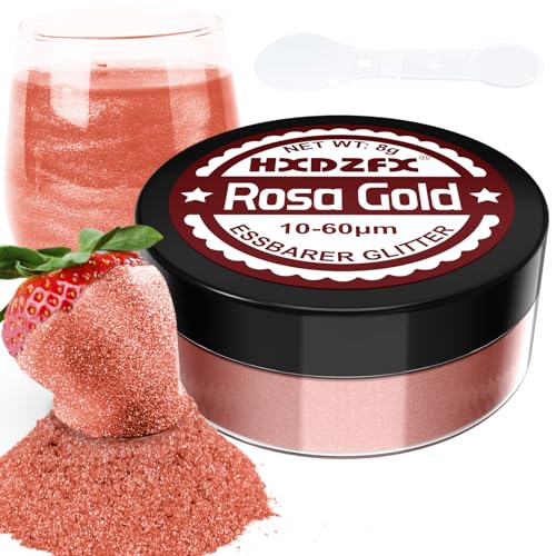 Essbarer Glitzer für Getränke - Lebensmittelfarbe Pulver, Schimmerndes Glitzerpulver, Lebensmittel Glitzerpuder für Schokolade, Kuchen, Fondant, Drinks - 8g (Rosa Gold) von HXDZFX