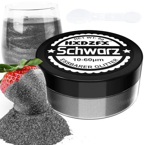 Essbarer Glitzer für Getränke - Lebensmittelfarbe Pulver, Schimmerndes Glitzerpulver, Lebensmittel Glitzerpuder für Schokolade, Kuchen, Fondant, Drinks - 8g (Schwarz) von HXDZFX