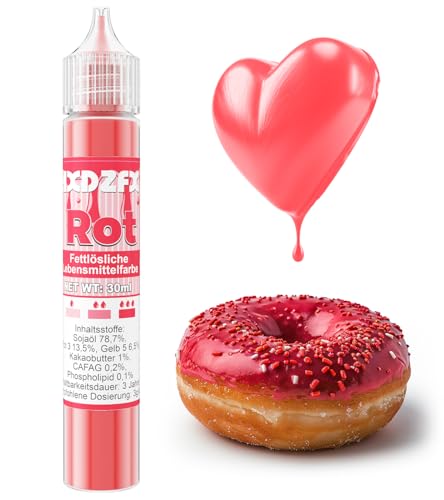 Fettlösliche Lebensmittelfarbe - 30ml Konzentrat Ölbasis Lebensmittelfarben für Schokolade, Lebensmittelfarbset Farbstoff für Tortendeko, Fondant, Buttercream, Backen, Kunsthandwerk (Rot) von HXDZFX