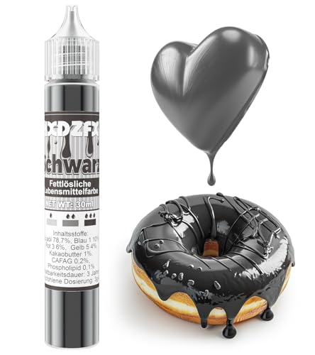 Fettlösliche Lebensmittelfarbe - 30ml Konzentrat Ölbasis Lebensmittelfarben für Schokolade, Lebensmittelfarbset Farbstoff für Tortendeko, Fondant, Buttercream, Backen, Kunsthandwerk (Schwarz) von HXDZFX