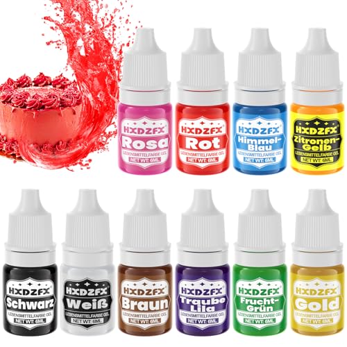 Lebensmittelfarbe Gel - 10 Farben Vegan Lebensmittelfarben, Hochkonzentriertes Lebensmittel Farbe für Tortendeko, Macarons, Getränken, Osterei, DIY Slime - 6ml Lebensmittelfarbe Gel - 10 Farben Vegan Lebensmittelfarben, Hochkonzentriertes Lebensmittel Farbe für Tortendeko, Macarons, Getränken, Osterei, DIY Slime - 6ml von HXDZFX