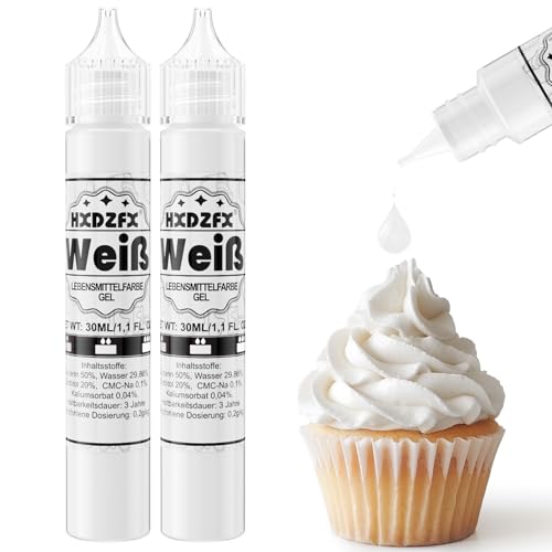 Lebensmittelfarbe Gel - HXDZFX 2×30ml Lebensmittelfarbe, Hochkonzentriertes Zuckerfrei Food Coloring für Tortendeko, Fondant Weiss, Macarons, Torte, Backen, Osterei, Slime (Weiß) von HXDZFX