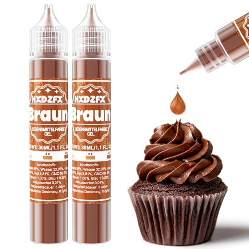 Lebensmittelfarbe Gel - HXDZFX 2×30ml Lebensmittelfarbe, Hochkonzentriertes non-Zucker Food Coloring für Tortendeko, Fondant Weiss, Macarons, Torte, Backen, Osterei, Slime (Braun) von HXDZFX