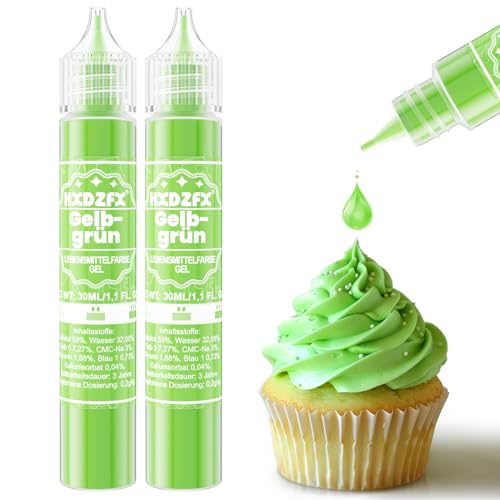 Lebensmittelfarbe Gel - HXDZFX 2×30ml Lebensmittelfarbe, Hochkonzentriertes non-Zucker Food Coloring für Tortendeko, Fondant Weiss, Macarons, Torte, Backen, Osterei, Slime (Gelbgrün) von HXDZFX