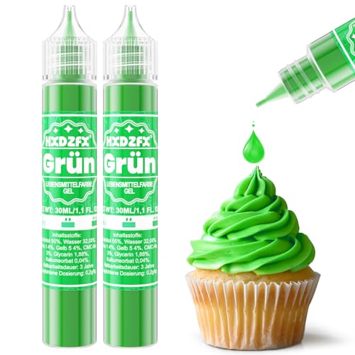 Lebensmittelfarbe Gel - HXDZFX 2×30ml Lebensmittelfarbe, Hochkonzentriertes non-Zucker Food Coloring für Tortendeko, Fondant Weiss, Macarons, Torte, Backen, Osterei, Slime (Grün) von HXDZFX