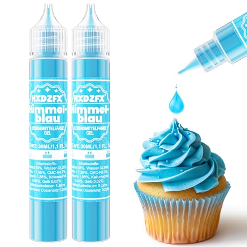 Lebensmittelfarbe Gel - HXDZFX 2×30ml Lebensmittelfarbe, Hochkonzentriertes non-Zucker Food Coloring für Tortendeko, Fondant Weiss, Macarons, Torte, Backen, Osterei, Slime (Himmelblau) von HXDZFX