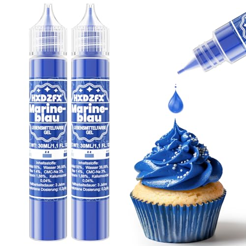 Lebensmittelfarbe Gel - HXDZFX 2×30ml Lebensmittelfarbe, Hochkonzentriertes non-Zucker Food Coloring für Tortendeko, Fondant Weiss, Macarons, Torte, Backen, Osterei, Slime (Marineblau) von HXDZFX