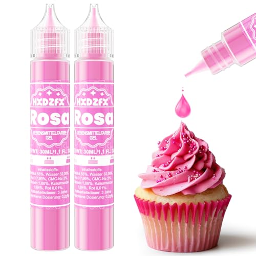 Lebensmittelfarbe Gel - HXDZFX 2×30ml Lebensmittelfarbe, Hochkonzentriertes non-Zucker Food Coloring für Tortendeko, Fondant Weiss, Macarons, Torte, Backen, Osterei, Slime (Rosa) von HXDZFX