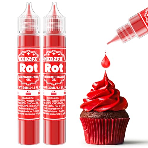 Lebensmittelfarbe Gel - HXDZFX 2×30ml Lebensmittelfarbe, Hochkonzentriertes non-Zucker Food Coloring für Tortendeko, Fondant Weiss, Macarons, Torte, Backen, Osterei, Slime (Rot) von HXDZFX