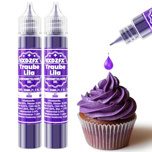 Lebensmittelfarbe Gel - HXDZFX 2×30ml Lebensmittelfarbe, Hochkonzentriertes non-Zucker Food Coloring für Tortendeko, Fondant Weiss, Macarons, Torte, Backen, Osterei, Slime (Traube Lila) von HXDZFX