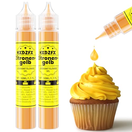 Lebensmittelfarbe Gel - HXDZFX 2×30ml Lebensmittelfarbe, Hochkonzentriertes non-Zucker Food Coloring für Tortendeko, Fondant Weiss, Macarons, Torte, Backen, Osterei, Slime (Zitronengelb) von HXDZFX