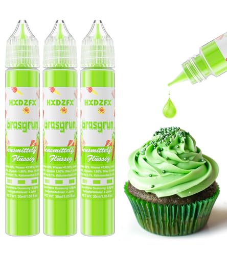 Lebensmittelfarbe - Lebensmittelfarbe Flüssig, Hochkonzentrierte Food Coloring, Flüssige Lebensmittel Farben für Backen, Tortendeko, Kekse, Macaron, Ostereier, Teig - 3 × 30ml (Grasgrün) von HXDZFX