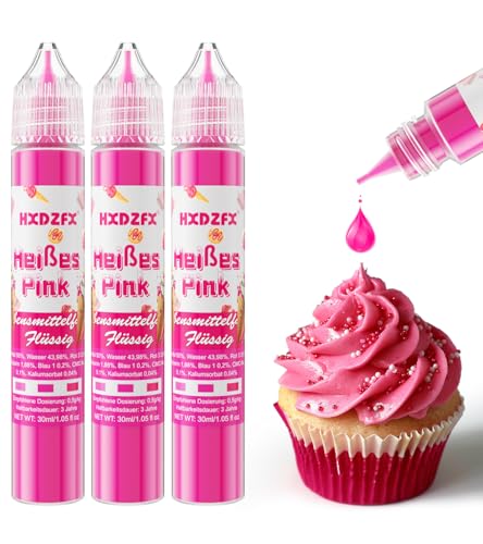 Lebensmittelfarbe - Lebensmittelfarbe Flüssig, Hochkonzentrierte Food Coloring, Flüssige Lebensmittel Farben für Backen, Tortendeko, Kekse, Macaron, Ostereier, Teig - 3 × 30ml (Heißes Pink) von HXDZFX